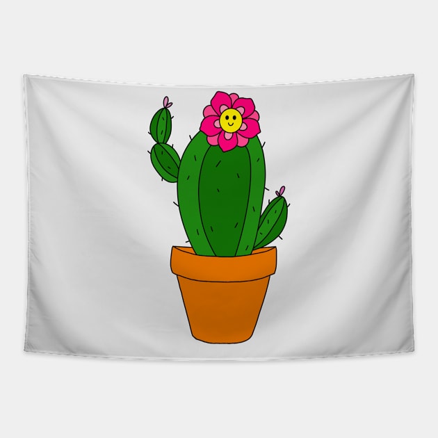 Cute Cactus Design #169: Cactus With Cute Pink Flower In Terra-cotta Pot Tapestry by DreamCactus