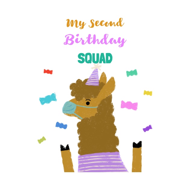 My Second Birthday Squad - Second Birthday quarantined lama with face mask. by Ken Adams Store