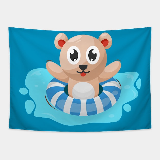 Adorable Bear Swimming with Ring Tapestry by KLE!