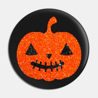 Bright Orange Faux Glitter Halloween Pumpkin Face Pin