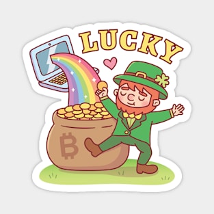 Leprechaun With Pot Of Bitcoin Gold Funny Magnet