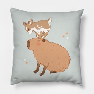 Cute capybara with a little goat friend on its head Pillow