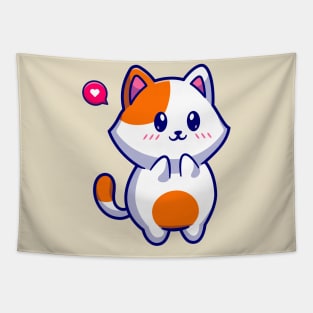 Cute Cat Shy Cartoon Tapestry