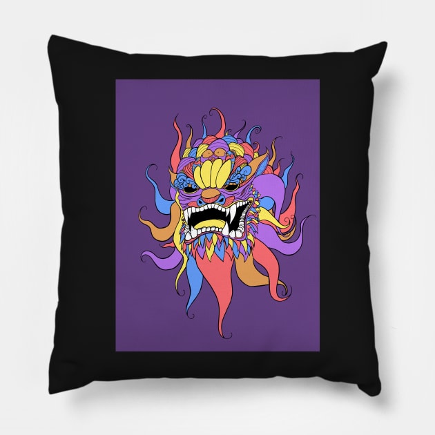 Resplendent Fu Dog Pillow by OneEyedGuy