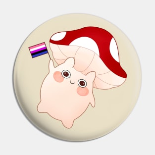 dancing and waving mushroom with genderfluid pride flag Pin