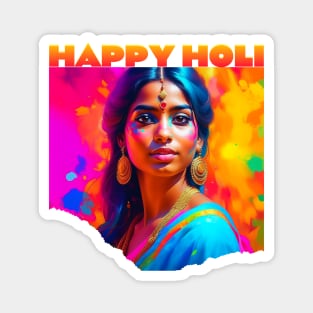 Happy Holi Beautiful Woman in Blue Magnet