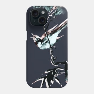 Bird singing, Japanese woodblock painting by blacklinesw9 Phone Case