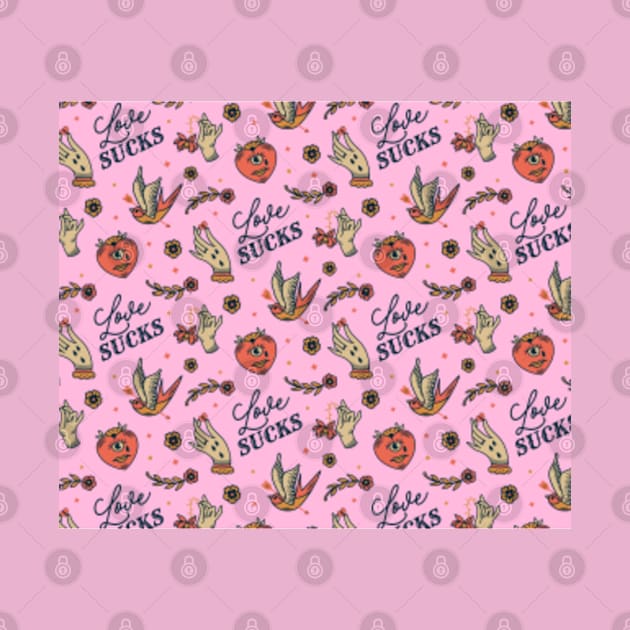 Love Sucks Crying Heart Pattern (Pink) by Happy Hour Vibe