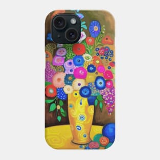 Modern Still Life Painting After Klimt with Flowers in a Gold Vase Phone Case