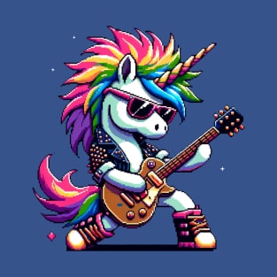 Pixel Rock Unicorn - Punk Style Electric Guitarist T-Shirt