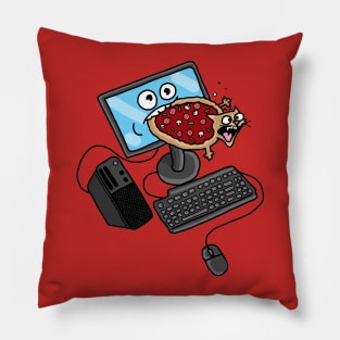A Computer Eating A Pizza That Is Actually A Cat Pillow