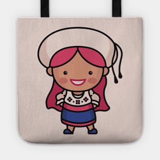 Cute Ecuadorian Girl in Traditional Clothing Cartoon Tote