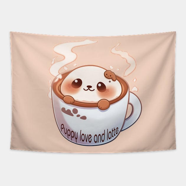 Cute Puppy love and latte for dog lovers Tapestry by Polyshirt