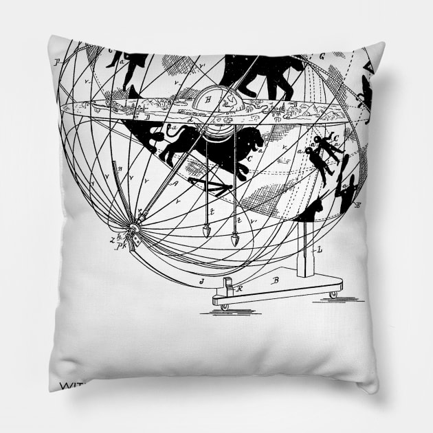 Globe Vintage Patent Hand Drawing Pillow by TheYoungDesigns