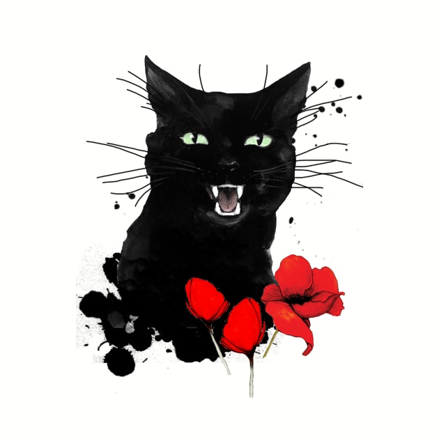 Black Cat Red Poppy by TatianaBS