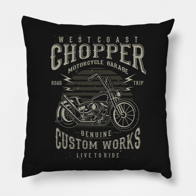 West Coast Chopper Motorcycle Garage Genuine Custom Works Live To Ride Pillow by JakeRhodes