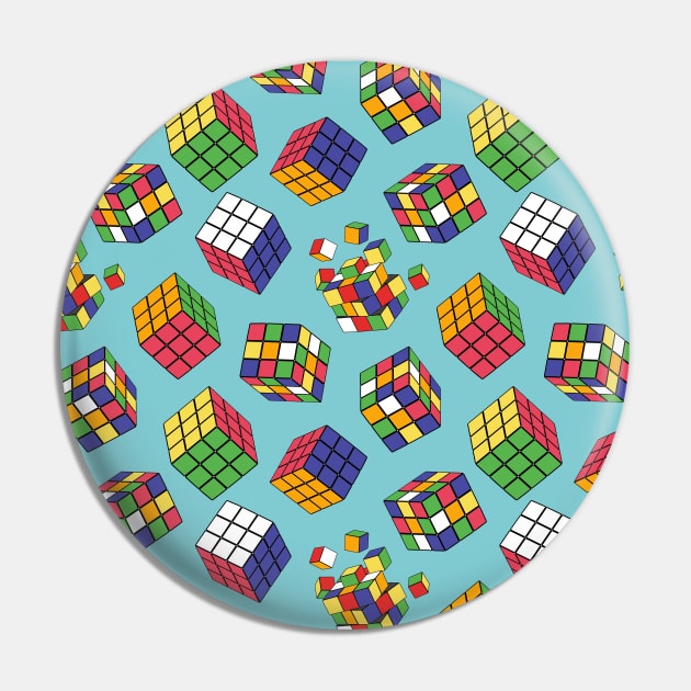 Rubik Cube Pattern On Blue Pin by Designoholic