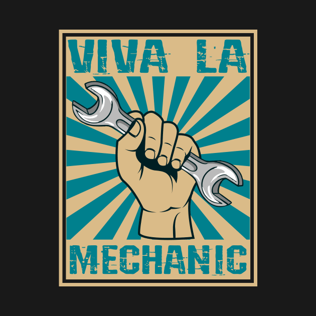 Funny Vintage Viva La Mecanico Retro- color woodblock design by shirtontour