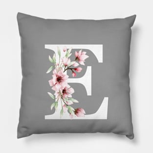 Letter E Monogram with Cherry Blossoms Pillow