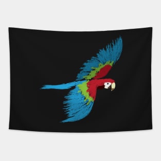 Artwork of Scarlet Macaw Parrot in Flight Tapestry