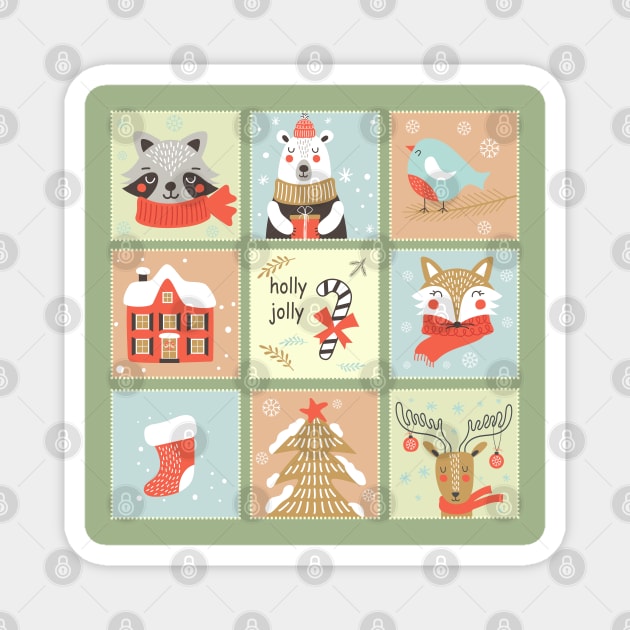 Cute Animal Christmas Patterns | Merry Christmas 2022 Magnet by i am Cuta