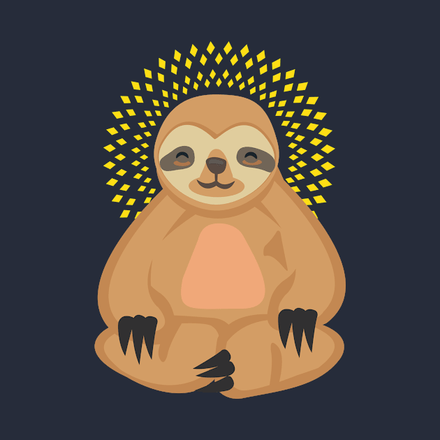 Funny Sloth in Yoga position with enlightenment lights by Uncle Fred Design