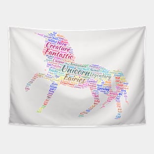 Unicorn Fantastic Legend Silhouette Shape Text Word Cloud Tapestry