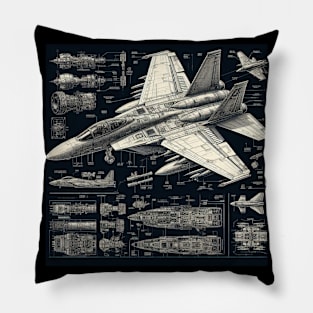 F14 Tomcat Fighter Jet Blueprint Engineering Pillow