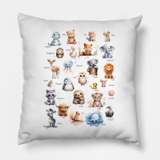 Whimsical Watercolor Animal Alphabet: A-Z Illustrated Cuties Pillow