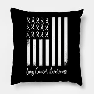 Cute USA Flag White Ribbon Lung Cancer Awareness Product Pillow