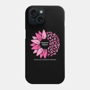 Breast cancer support squad with flower, ribbons & white type Phone Case