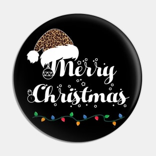Merry Christmas Lights Leopard Print Santa Hat Xmas Holiday Pin