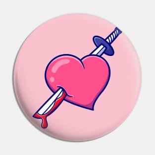 Heart Stabbed Heart Cartoon Pin