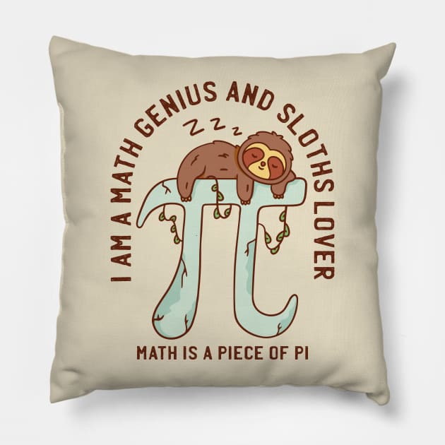 Sloth Sleeping on PI Math Symbol Funny PI Day Sloth Pillow by nmcreations