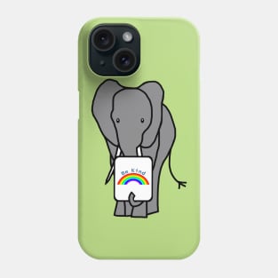 Gray Elephant says Be Kind with Rainbow Phone Case