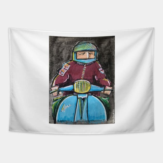 Retro Scooter, Classic Scooter, Scooterist, Scootering, Scooter Rider, Mod Art Tapestry by Scooter Portraits
