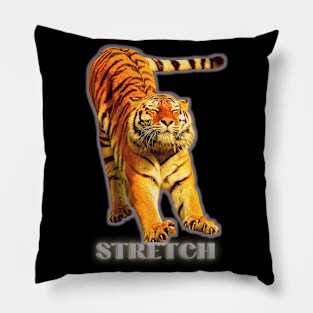 Large tiger doing a stretch exercise - silver text 1 Pillow