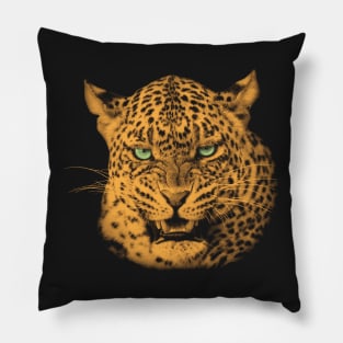 Scary Snarling Leopard with Green Eyes Pillow