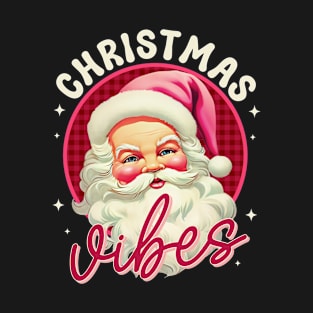 Vintage Pink Christmas Vibes Funny Pink Santa Claus Xmas T-Shirt