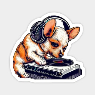 Music cute dog | Black, orange, and yellow Magnet