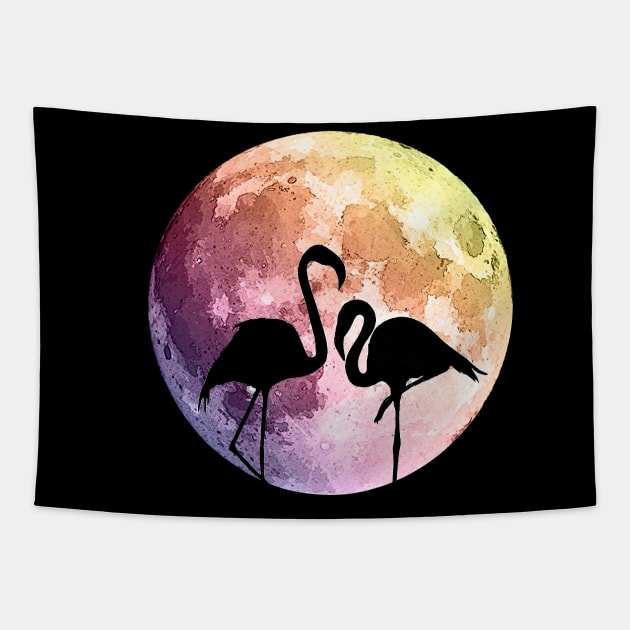 Flamingo and pink moon Tapestry by Collagedream