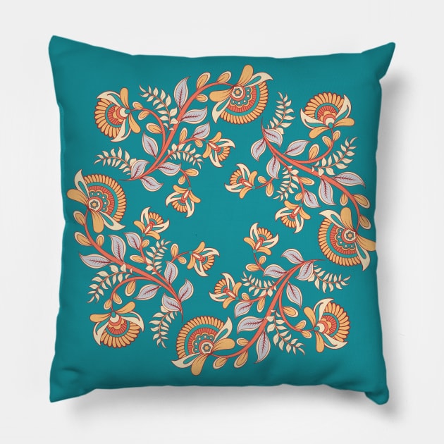 Kalamkari Composition Pillow by JunkyDotCom