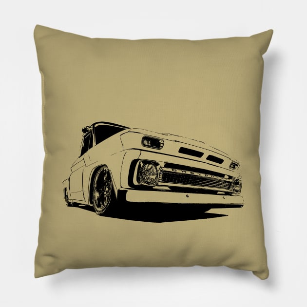 1965 Chevy C-10 Pickup - stylized monochrome Pillow by mal_photography