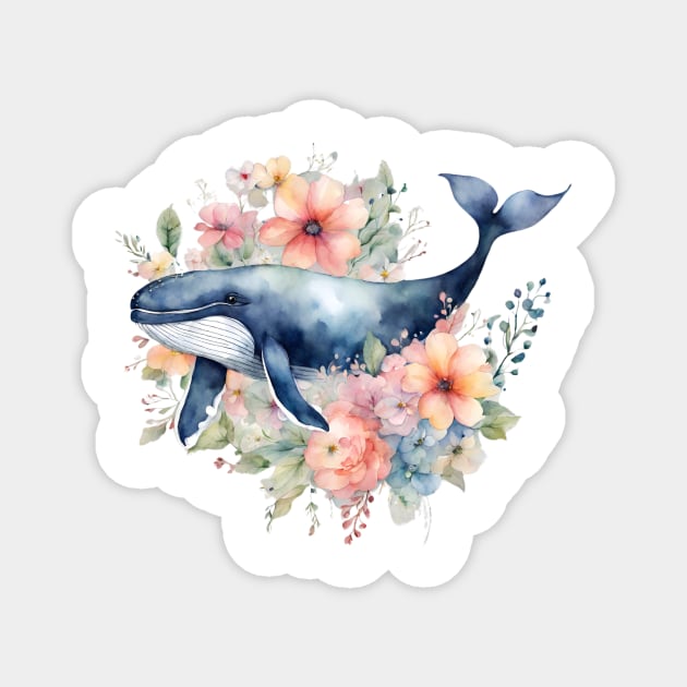 Whale with Tropical Flowers Magnet by Teresa's Store 1