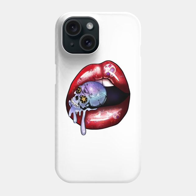 Halloween Red Vampire Lips and skull Phone Case by MZeeDesigns