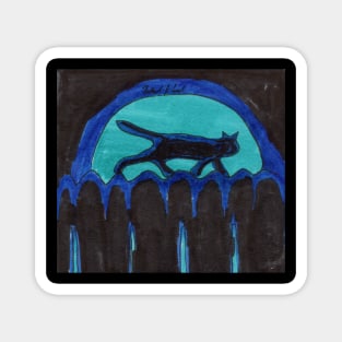 Cat Silhouette in the Blue Moon Magnet