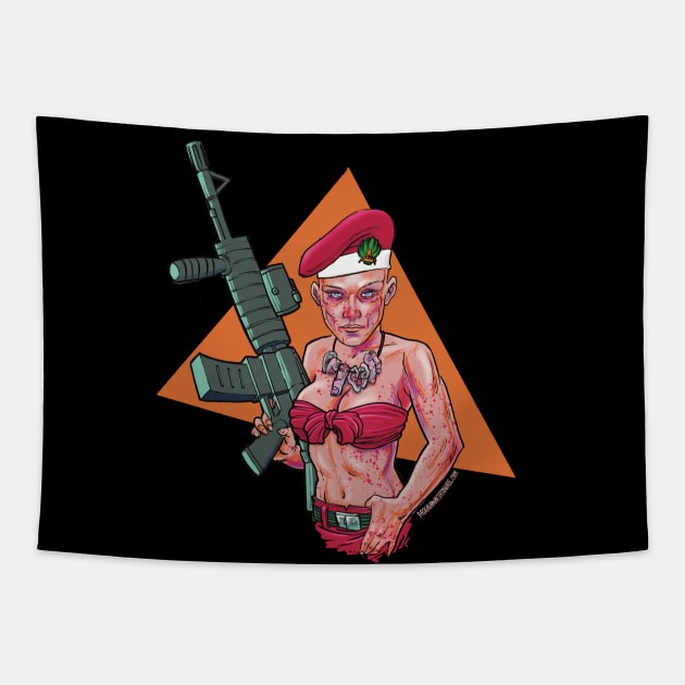 bloody women christmass soldier Tapestry by Paskalamak