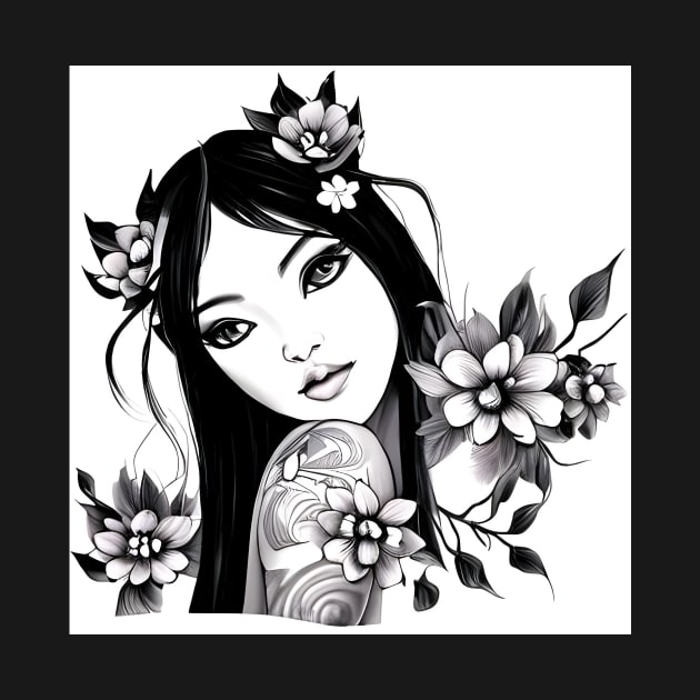 girl tatoo art flowers by animegirlnft