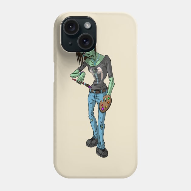 Zombie Girl Artist Painter with a Palette MONSTER GIRLS Series I Phone Case by angelasasser