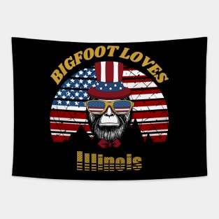 Bigfoot loves America and Illinois Tapestry